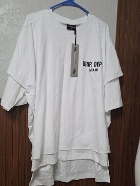 Drip Dept. Miami Oversized Layered Streetwear Tee - White (Size XL)
